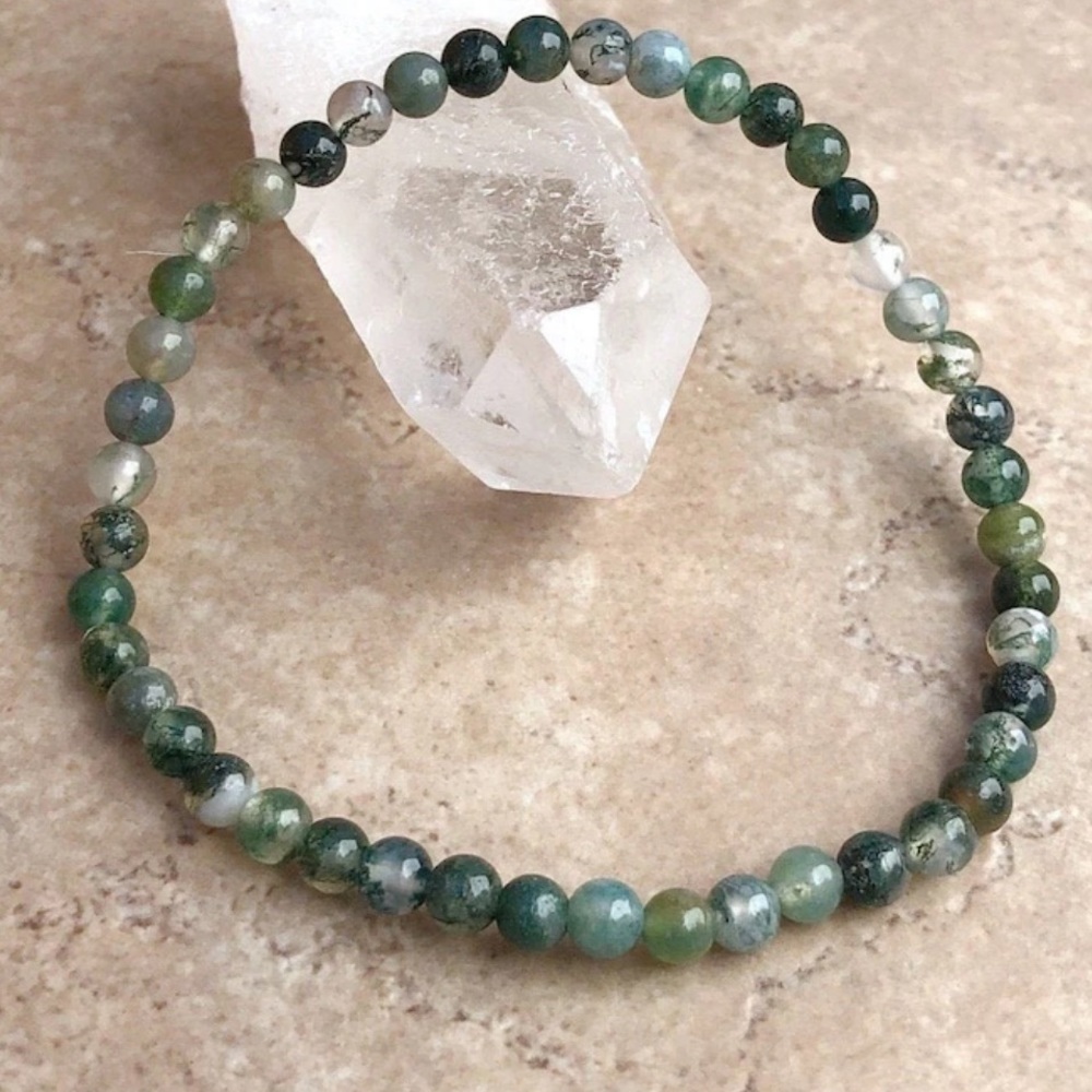 Children's Moss Agate Power 4mm Beaded Gemstone Bracelet